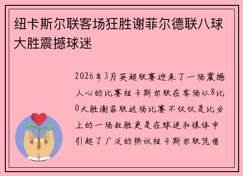 纽卡斯尔联客场狂胜谢菲尔德联八球大胜震撼球迷
