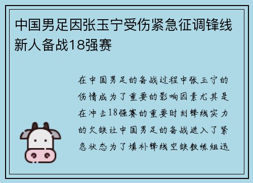 中国男足因张玉宁受伤紧急征调锋线新人备战18强赛 中国男足因张玉宁受伤紧急征调锋线新人备战18强赛